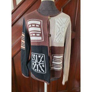 Hampton Isles By Jacs Patchwork Cardigan M 100% Cotton